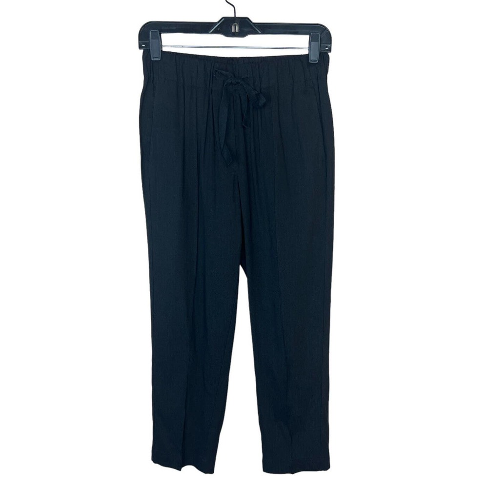 Babaton Black Errol Linen Ankle Pants S Trouser Pockets Drawstring Elastic Waist